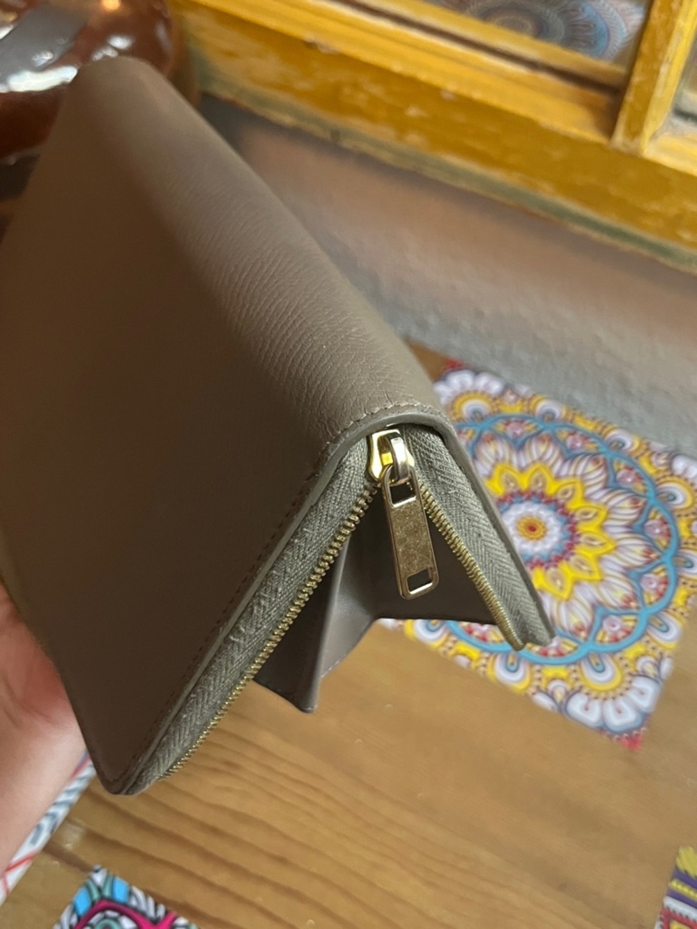 Celine Saffiano Leather Zip Wallet in Taupe - Picture 9 of 12